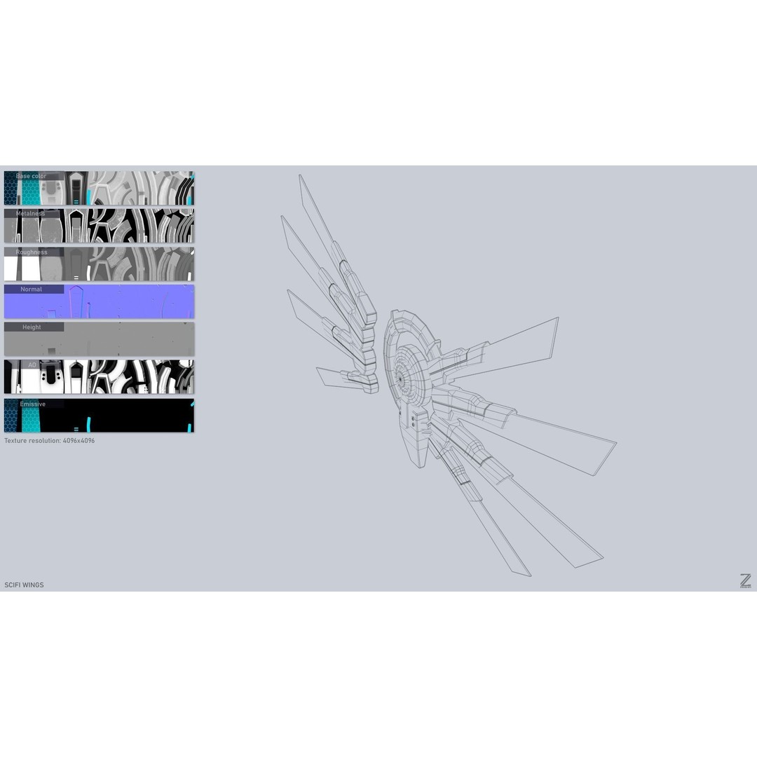 Sci-Fi Wings 3D Model – Low Poly Game Asset, FBX, OBJ - View 4