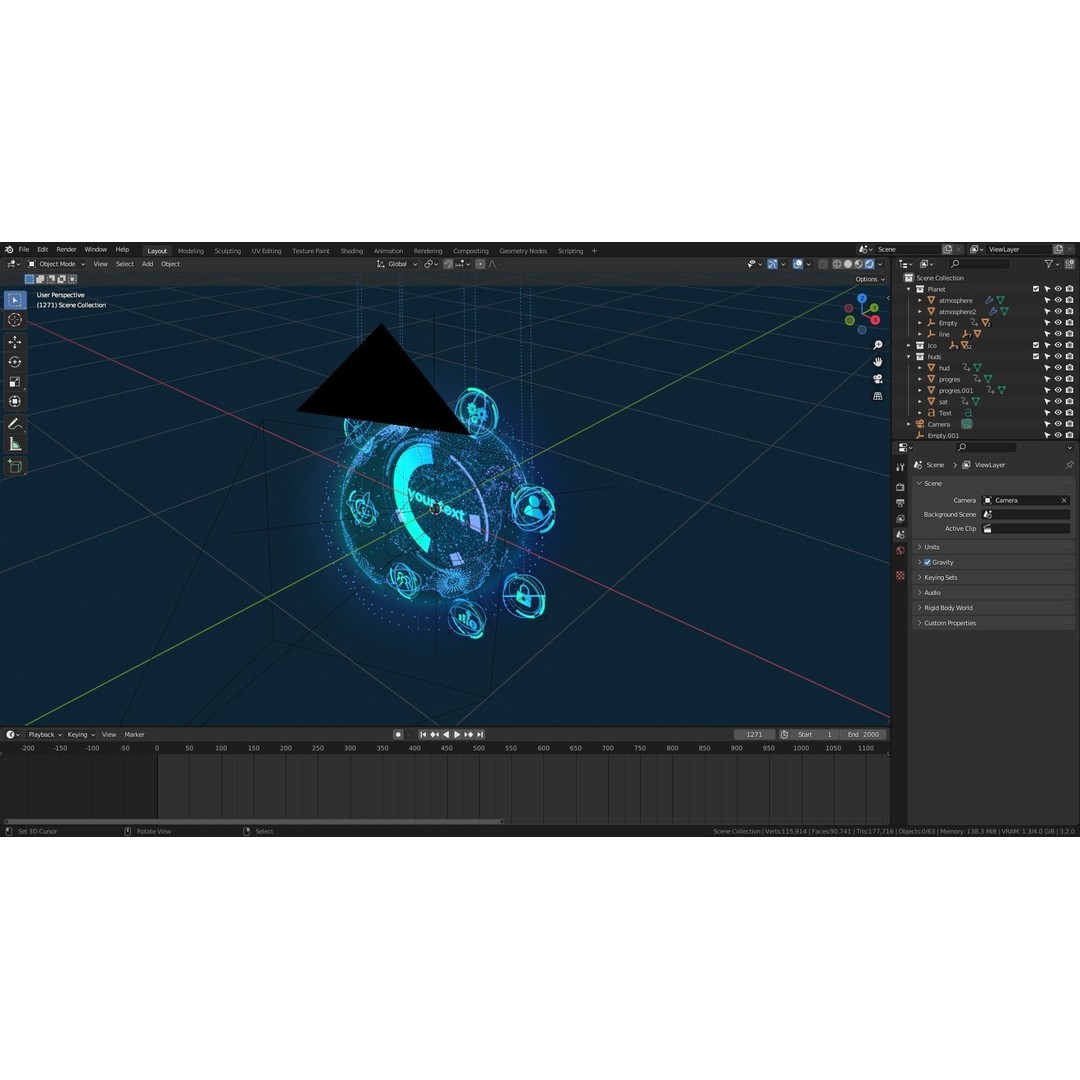 Animated Hologram Planet Earth 3D Model – Low Poly Sci-Fi Asset, Blender - View 6