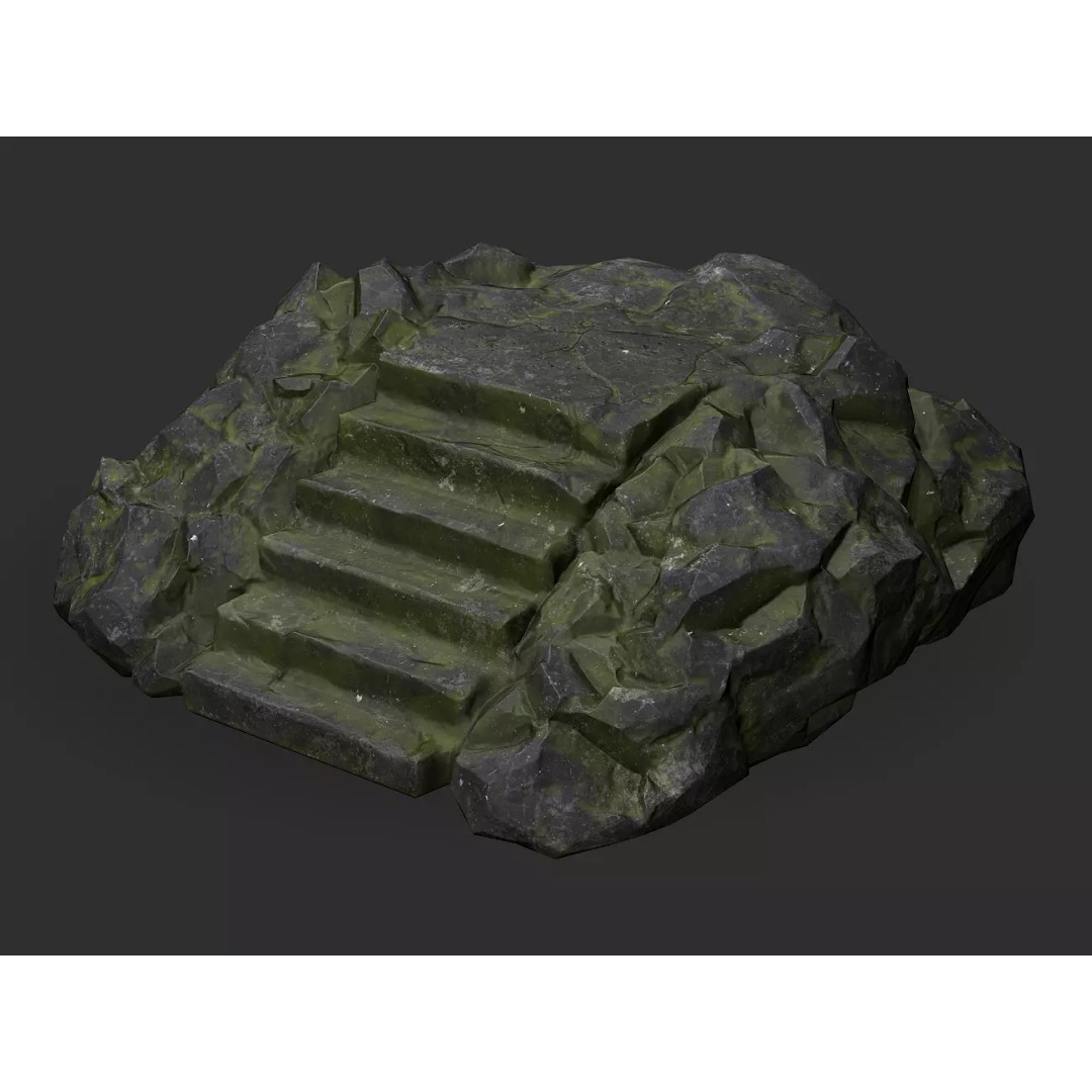 Stone Stairs 3D Model – Low Poly PBR Game Asset, FBX/OBJ - View 2