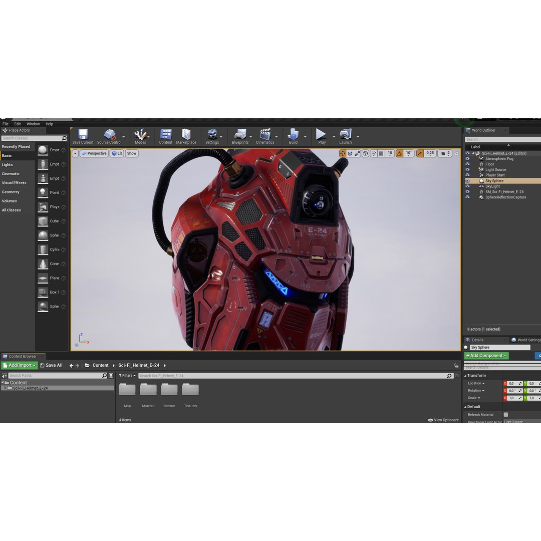 Sci-Fi Helmet E-24 3D Model – Low Poly PBR Game Asset, FBX, OBJ - View 16