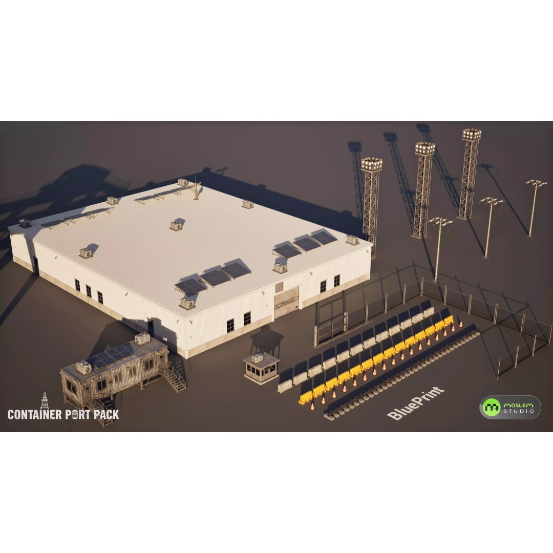 Realistic Modular Container Port 3D Model – Low Poly Game Asset, FBX