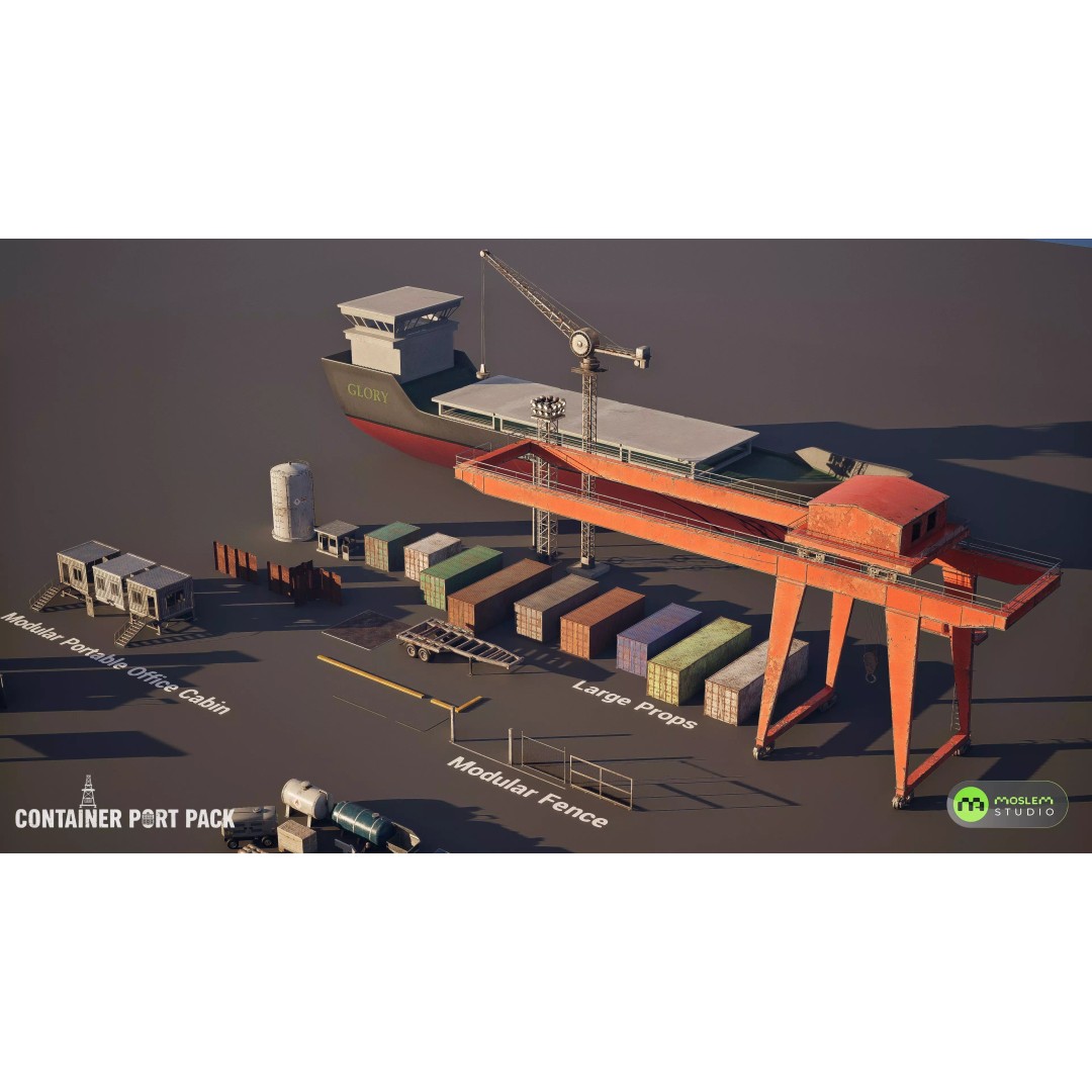Realistic Modular Container Port 3D Model – Low Poly Game Asset, FBX - View 33