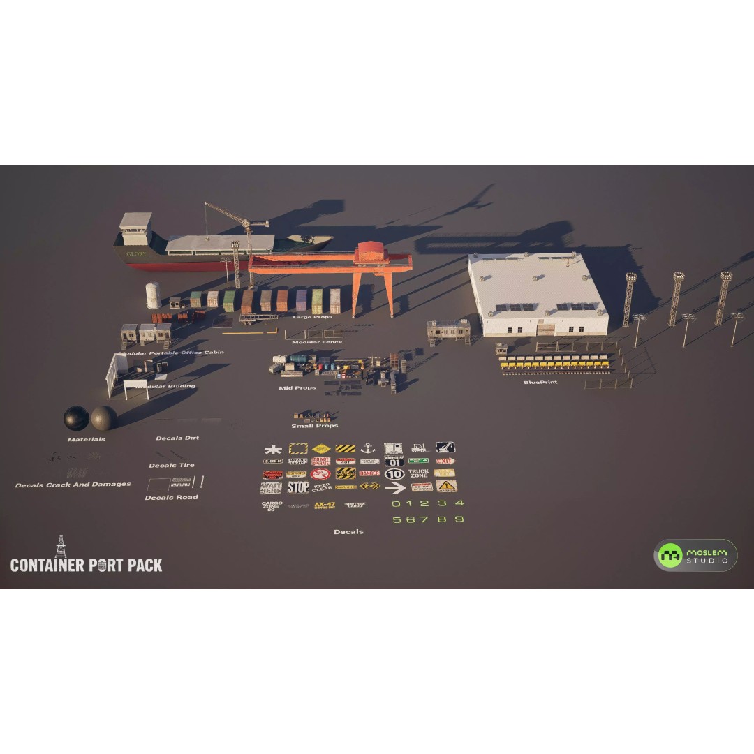 Realistic Modular Container Port 3D Model – Low Poly Game Asset, FBX - View 4