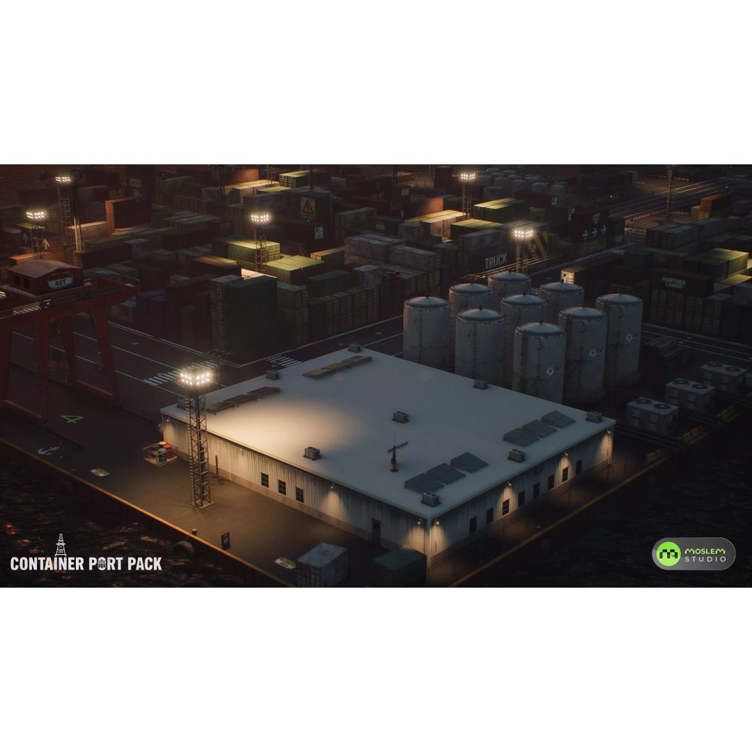 Realistic Modular Container Port 3D Model – Low Poly Game Asset, FBX - View 9