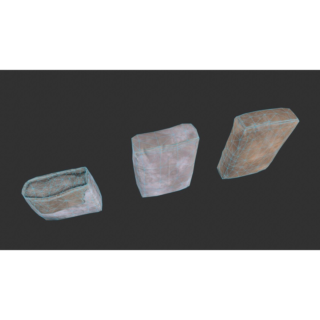 Cement Bags 3D Model – Low Poly Game Asset with PBR Textures