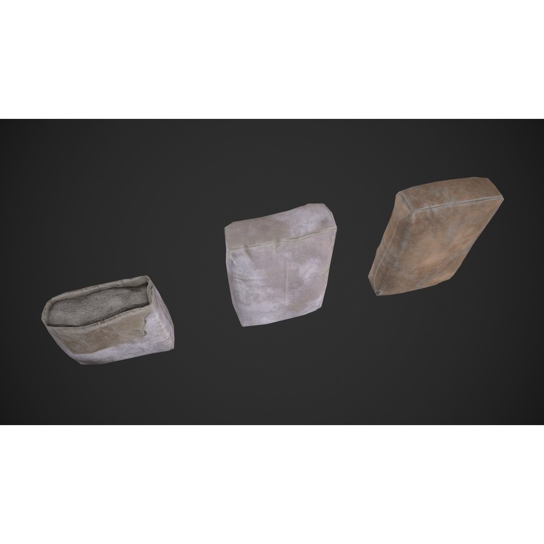 Cement Bags 3D Model – Low Poly Game Asset with PBR Textures - View 15