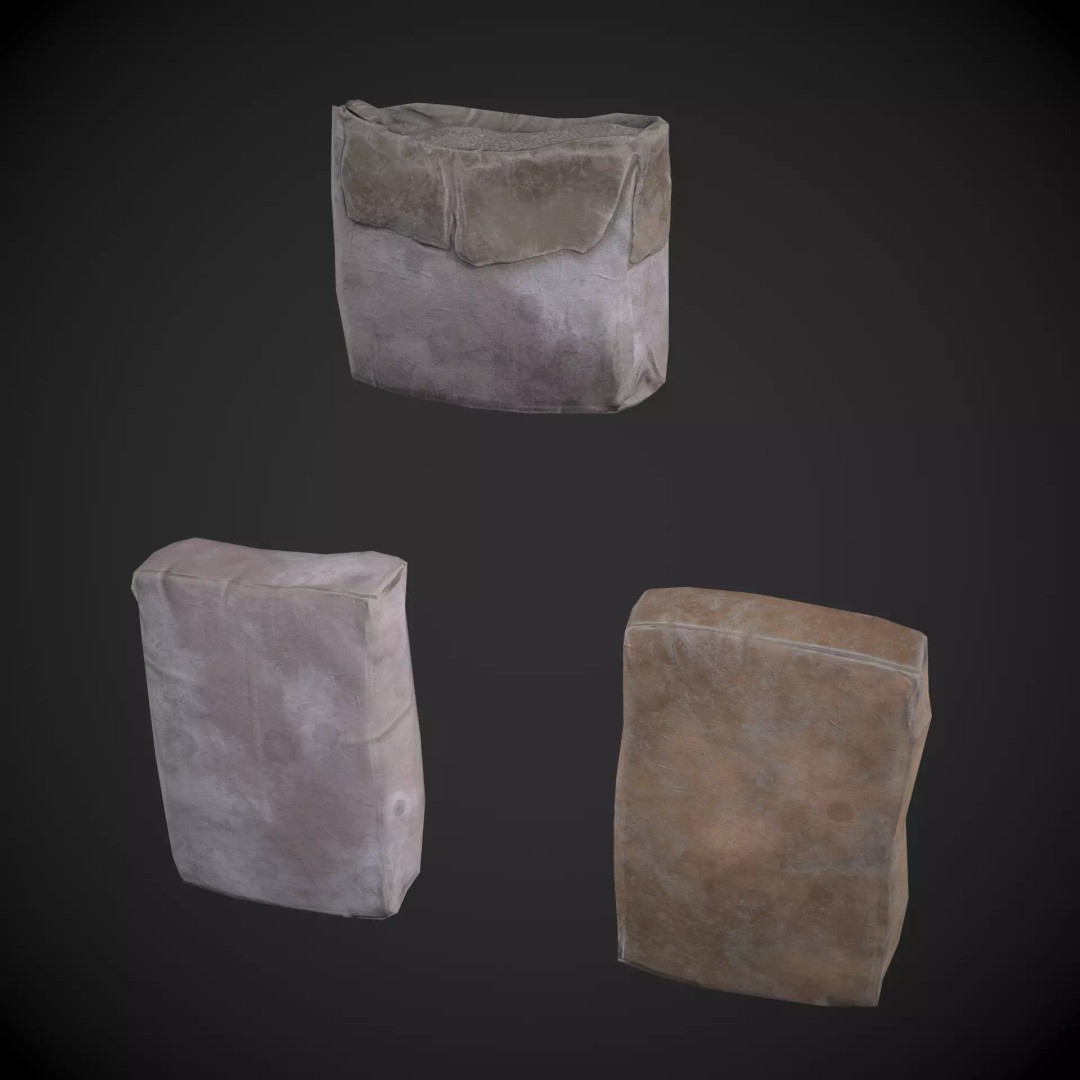 Cement Bags 3D Model – Low Poly Game Asset with PBR Textures - View 2