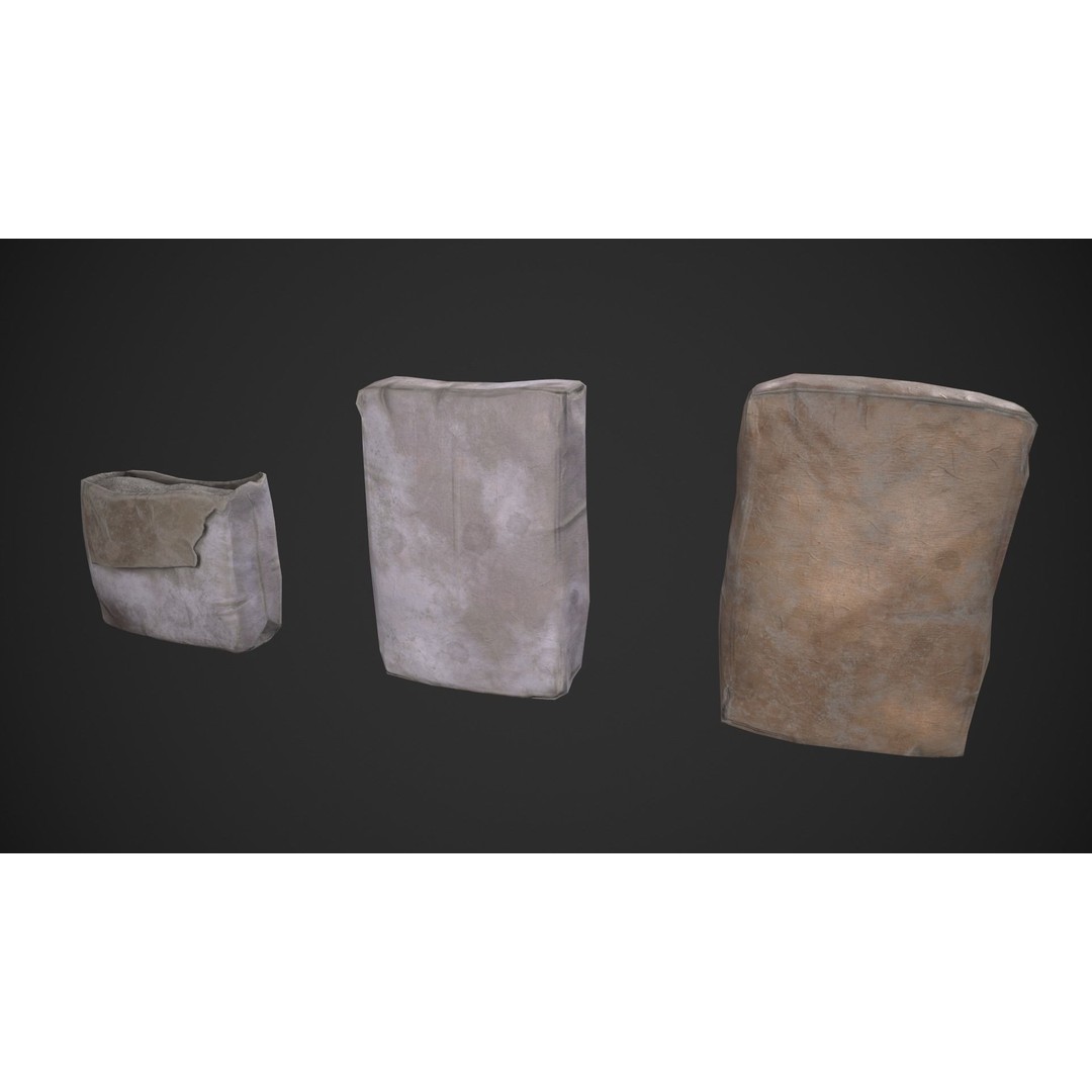 Cement Bags 3D Model – Low Poly Game Asset with PBR Textures - View 3