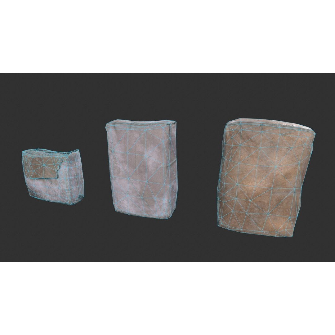 Cement Bags 3D Model – Low Poly Game Asset with PBR Textures - View 4
