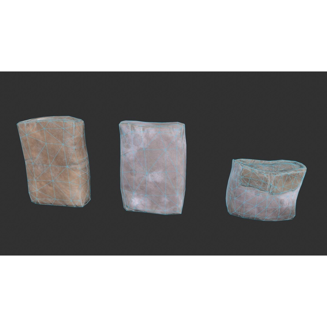 Cement Bags 3D Model – Low Poly Game Asset with PBR Textures - View 6