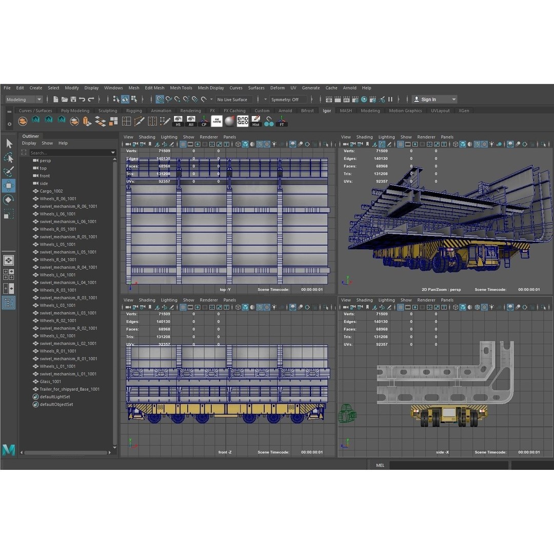 Shipyard Transporter 3D Model – Realistic Industrial Trailer, FBX