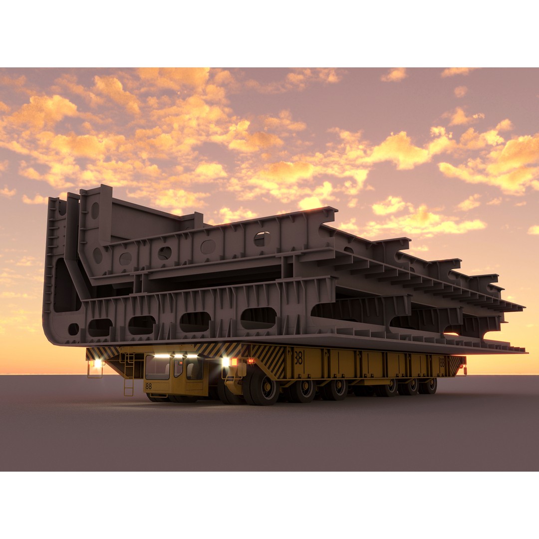 Shipyard Transporter 3D Model – Realistic Industrial Trailer, FBX - View 3