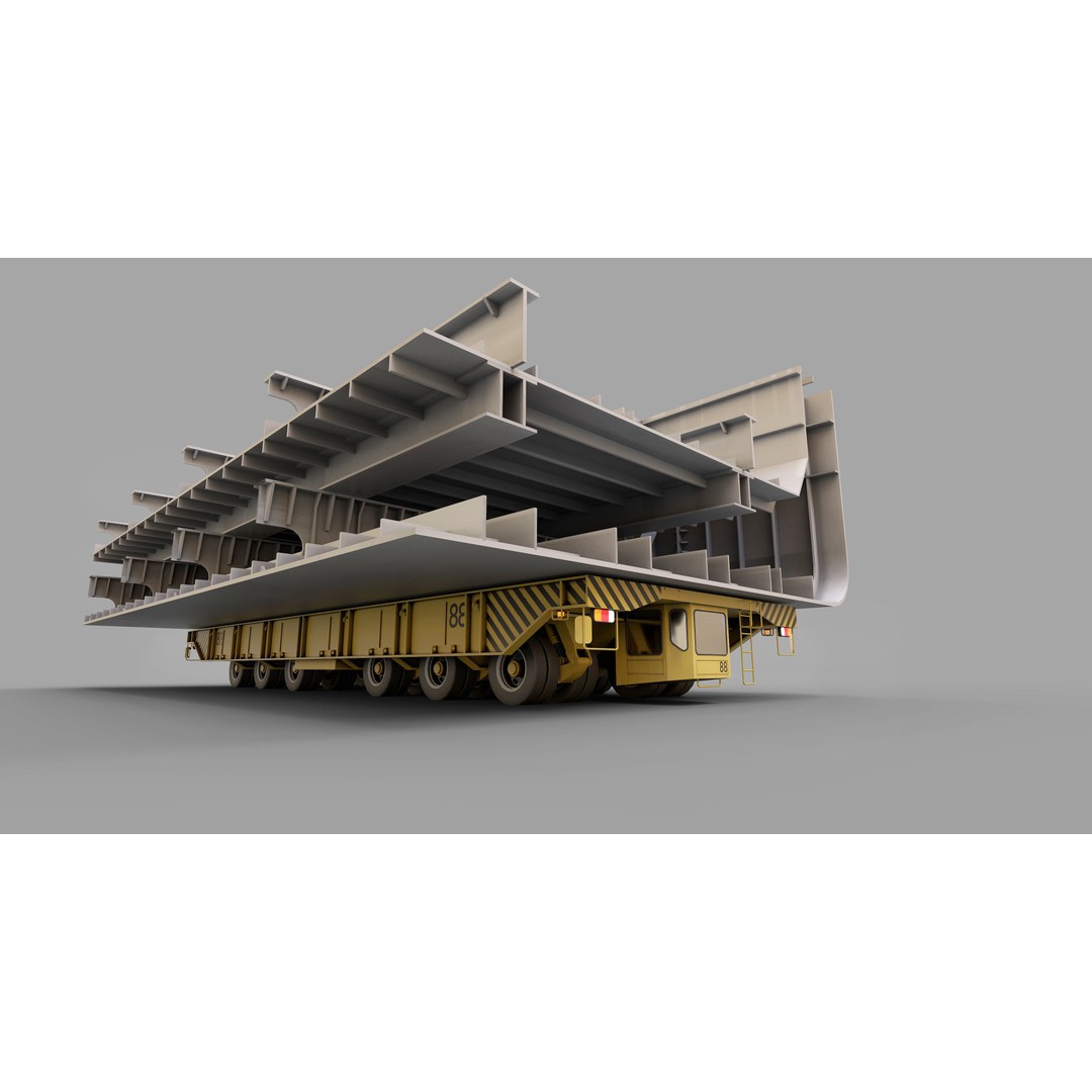 Shipyard Transporter 3D Model – Realistic Industrial Trailer, FBX - View 9