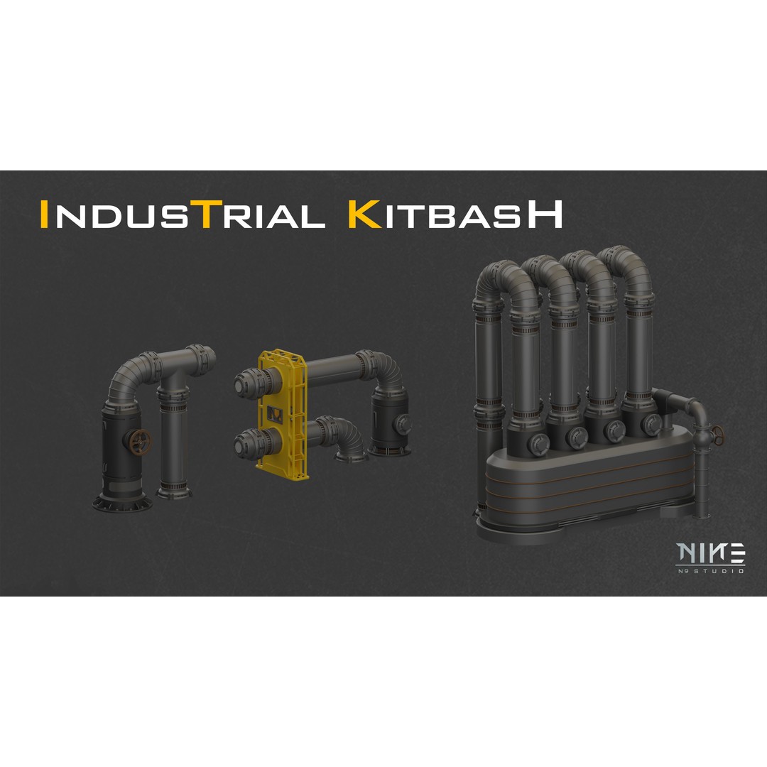 Industrial Kitbash-V4 3D Model – Modular Sci-Fi Components, FBX/OBJ