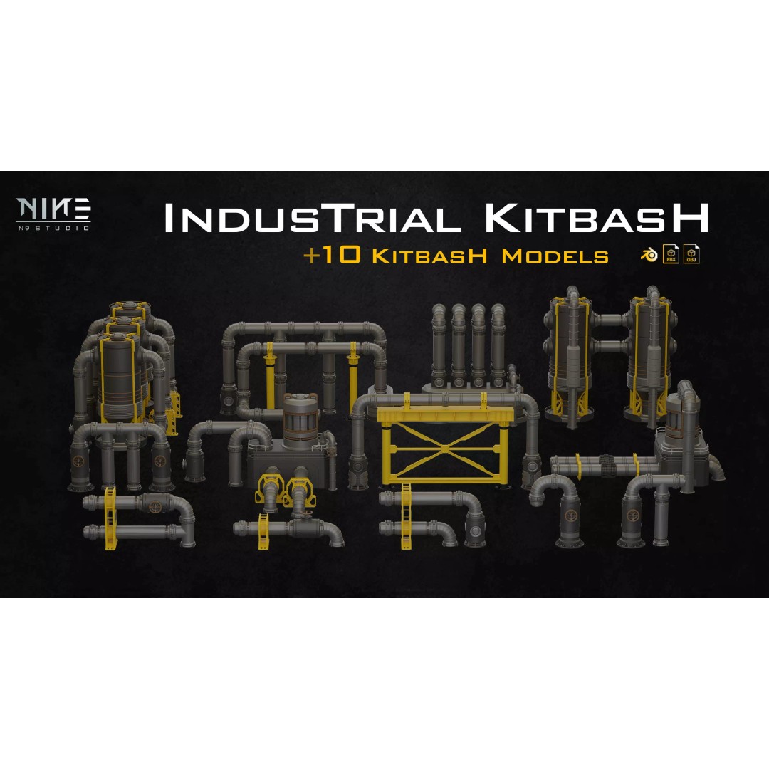 Industrial Kitbash-V4 3D Model – Modular Sci-Fi Components, FBX/OBJ - View 2