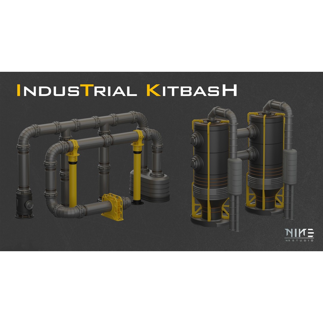 Industrial Kitbash-V4 3D Model – Modular Sci-Fi Components, FBX/OBJ - View 3