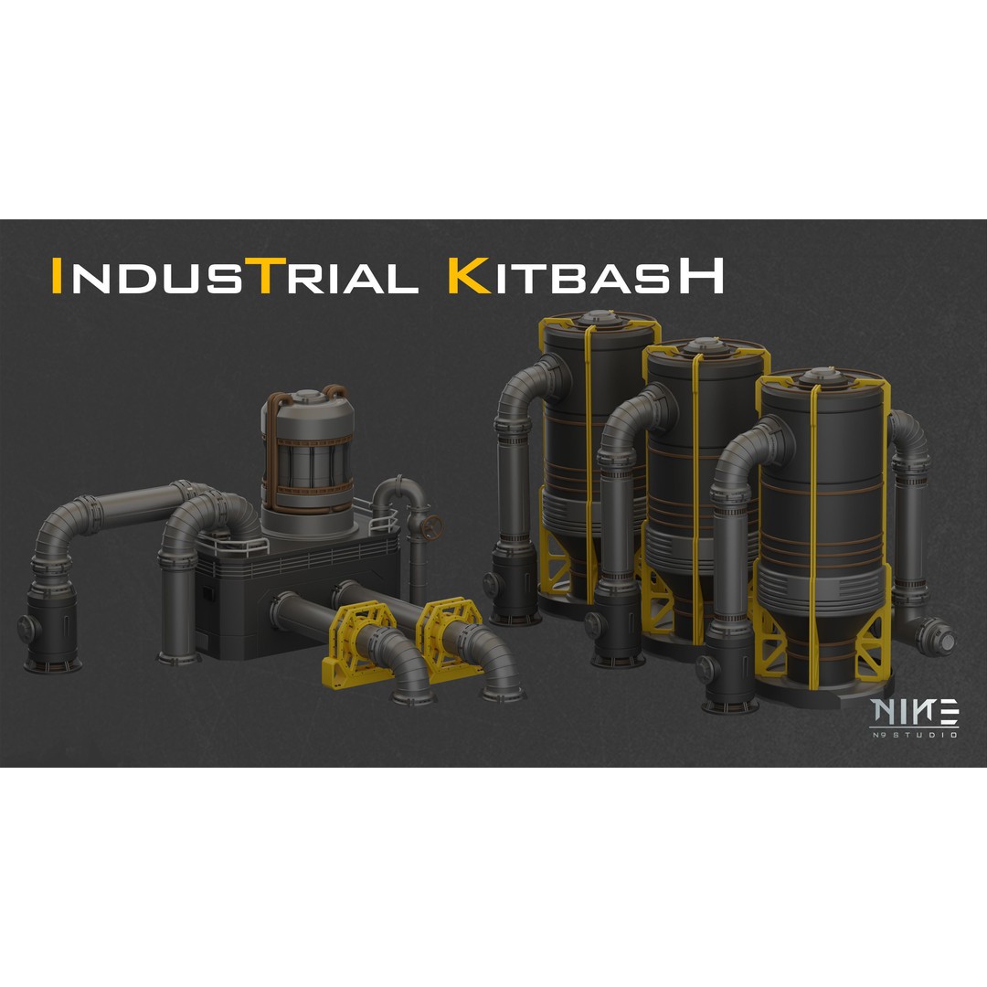 Industrial Kitbash-V4 3D Model – Modular Sci-Fi Components, FBX/OBJ - View 4