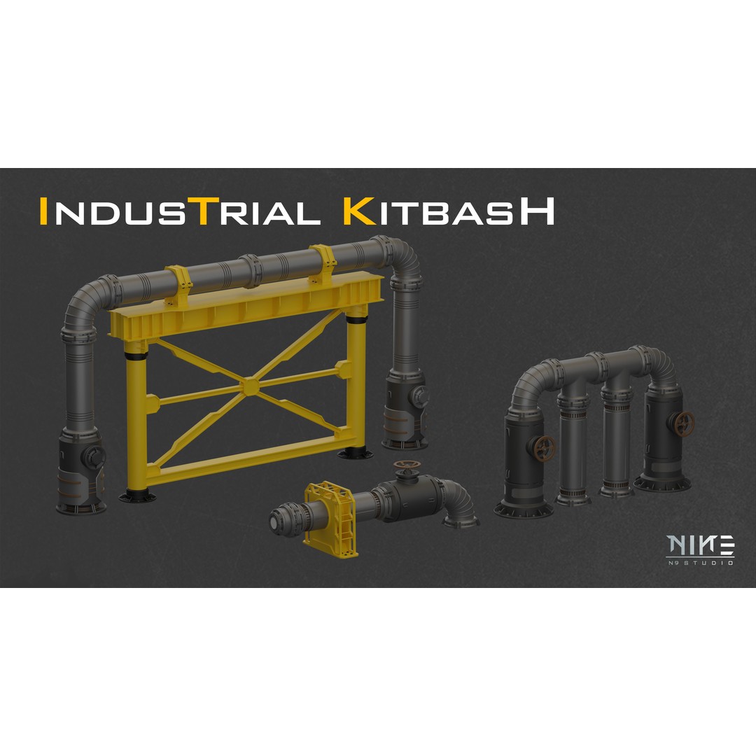 Industrial Kitbash-V4 3D Model – Modular Sci-Fi Components, FBX/OBJ - View 5
