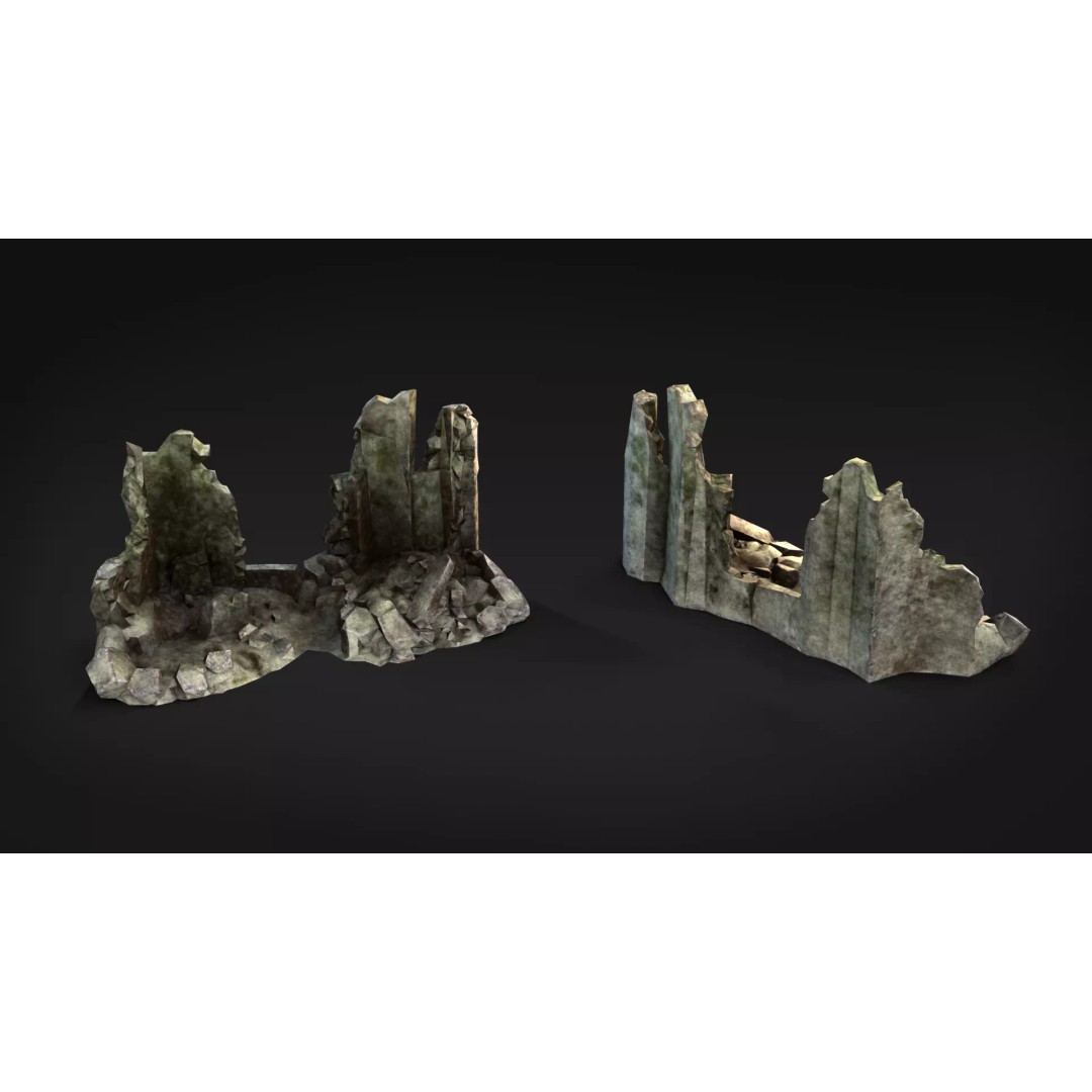 Ruined Brick Concrete Walls 3D Model – Low Poly PBR Assets, FBX - View 12