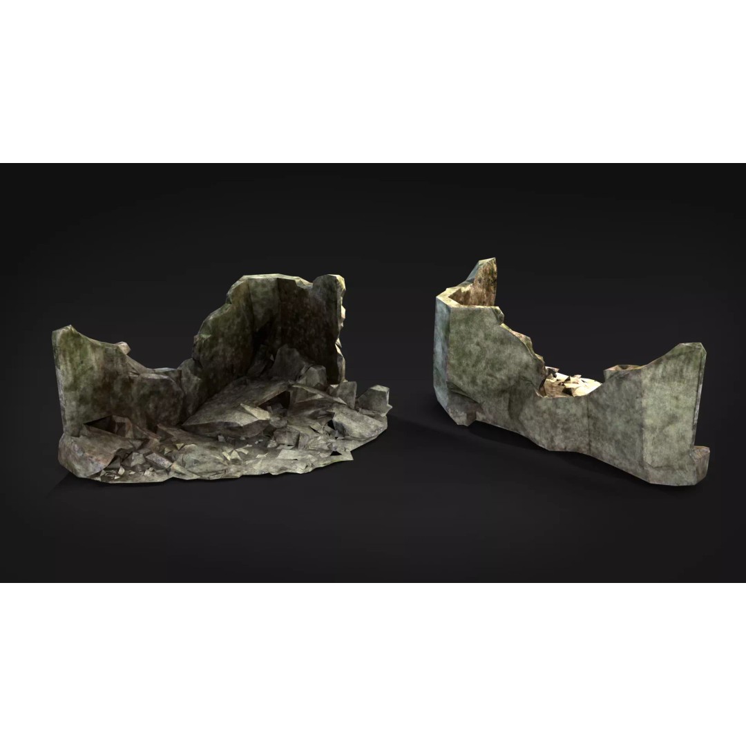 Ruined Brick Concrete Walls 3D Model – Low Poly PBR Assets, FBX - View 15