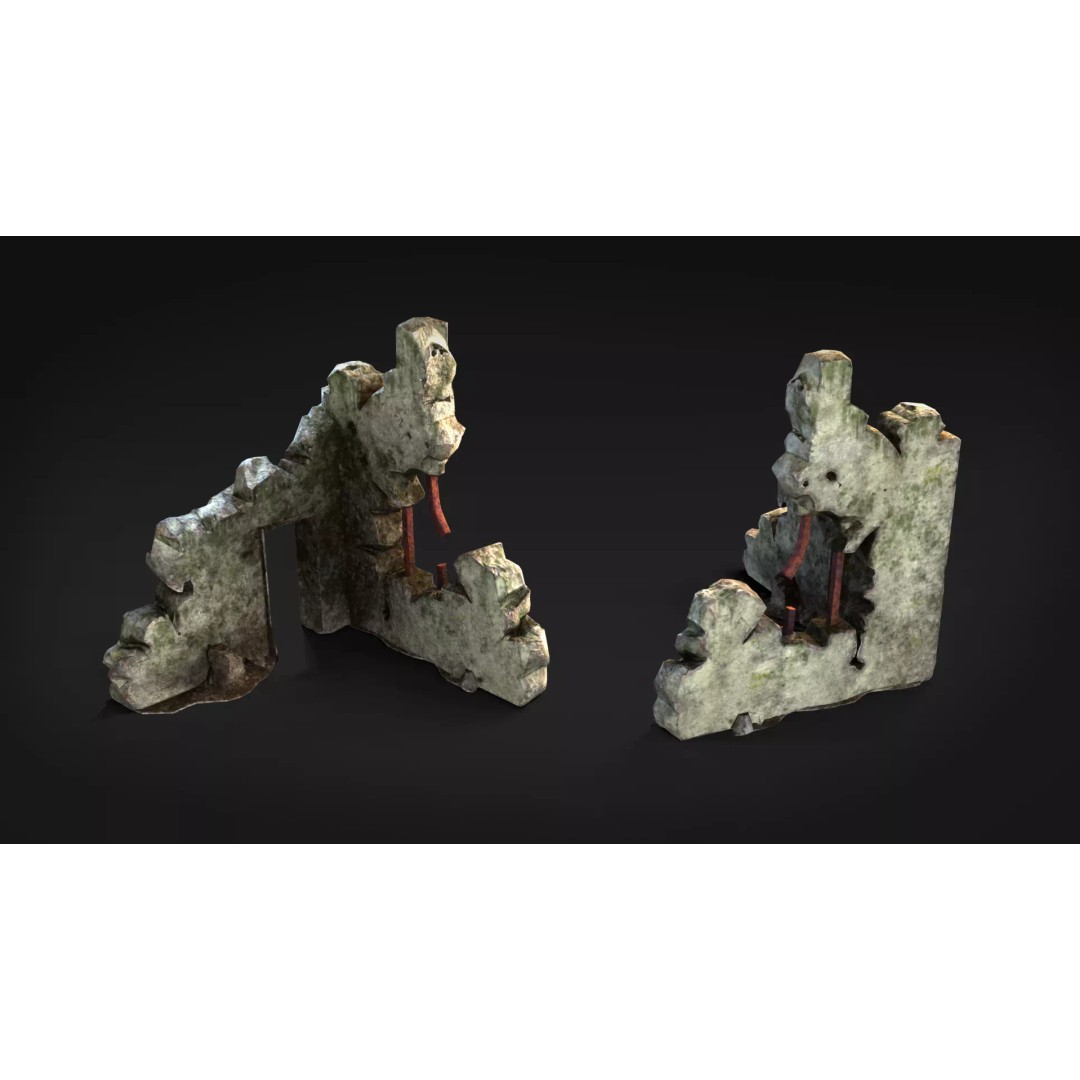 Ruined Brick Concrete Walls 3D Model – Low Poly PBR Assets, FBX - View 4