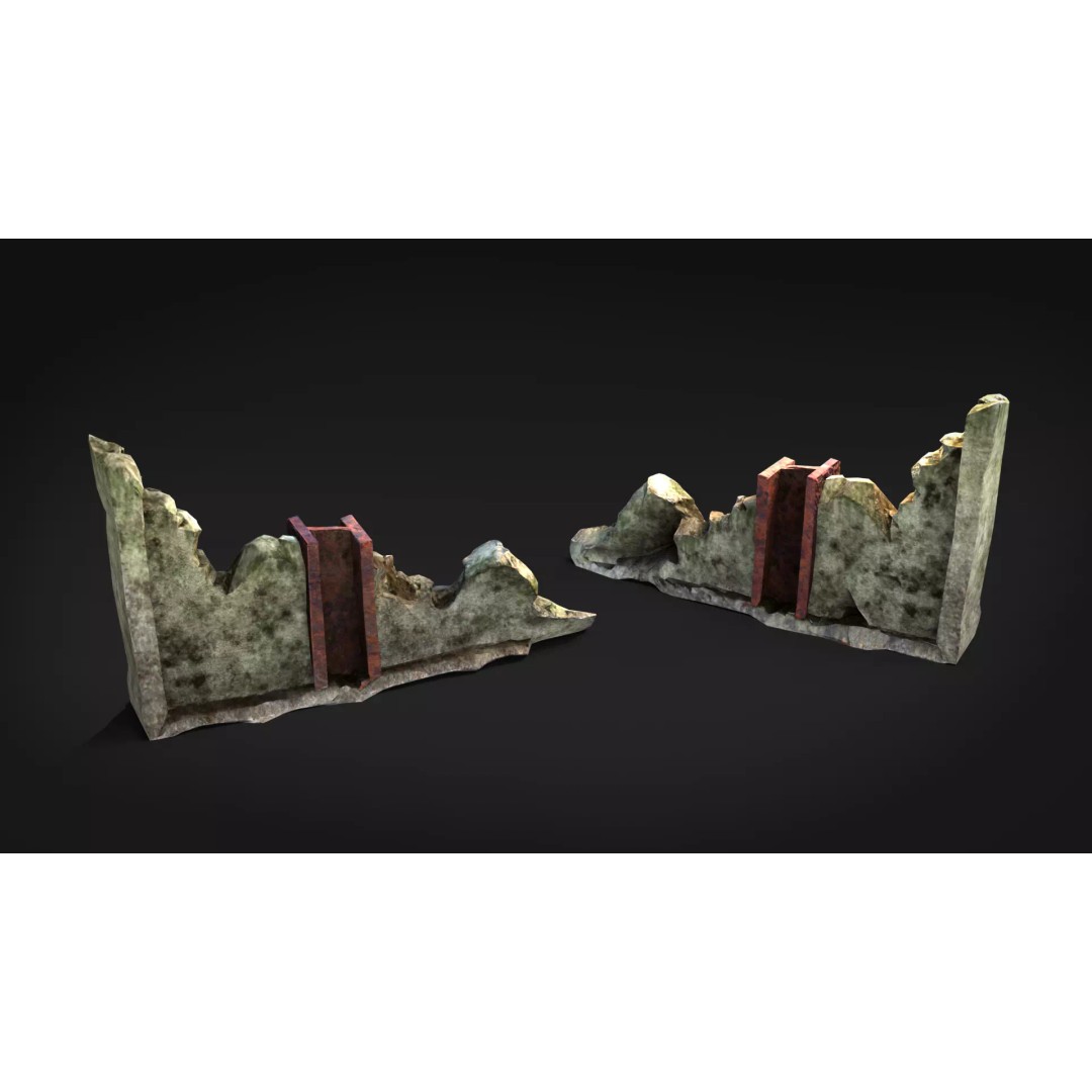 Ruined Brick Concrete Walls 3D Model – Low Poly PBR Assets, FBX - View 6
