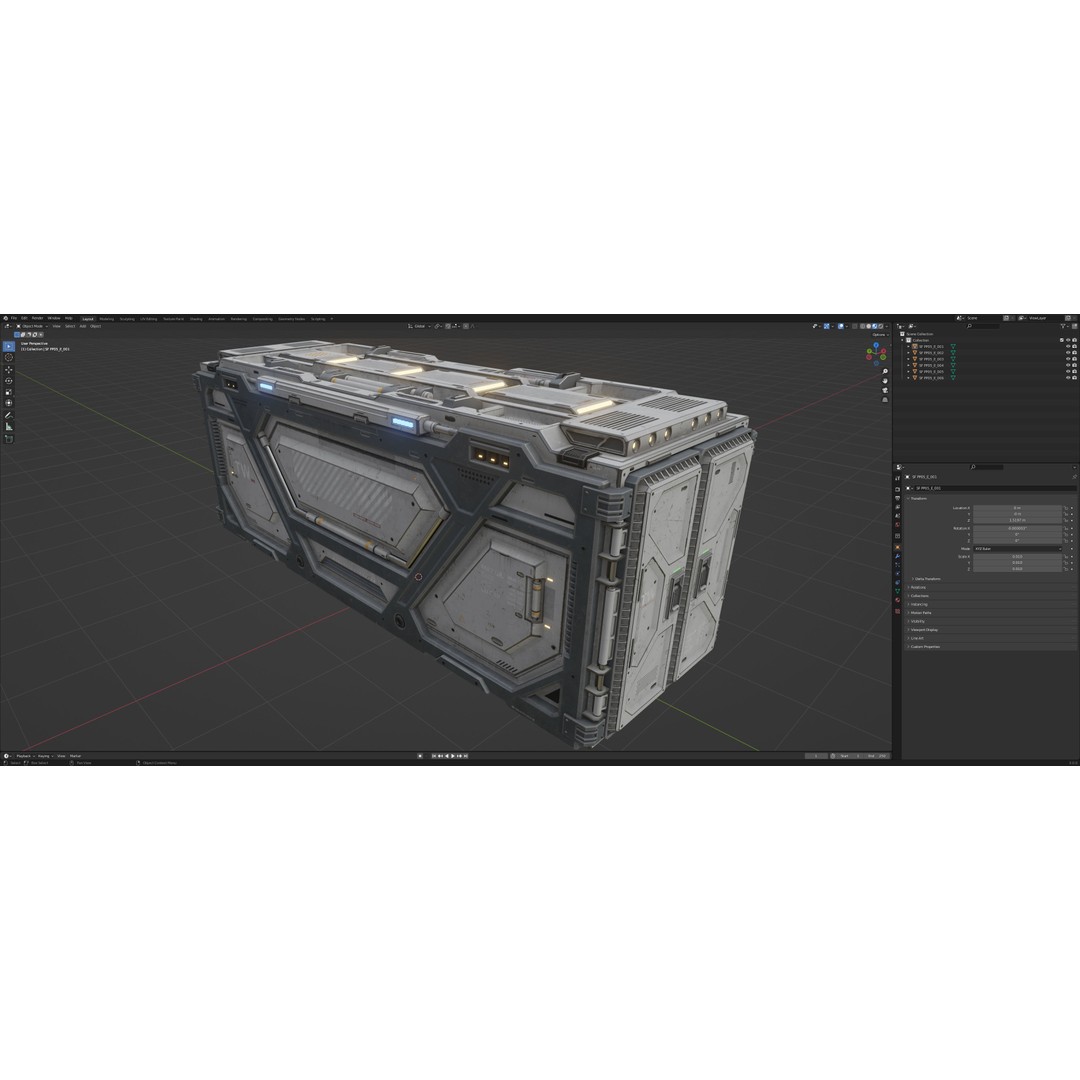 Sci-Fi Container Type E 3D Model – Low Poly PBR Asset, FBX & OBJ - View 7