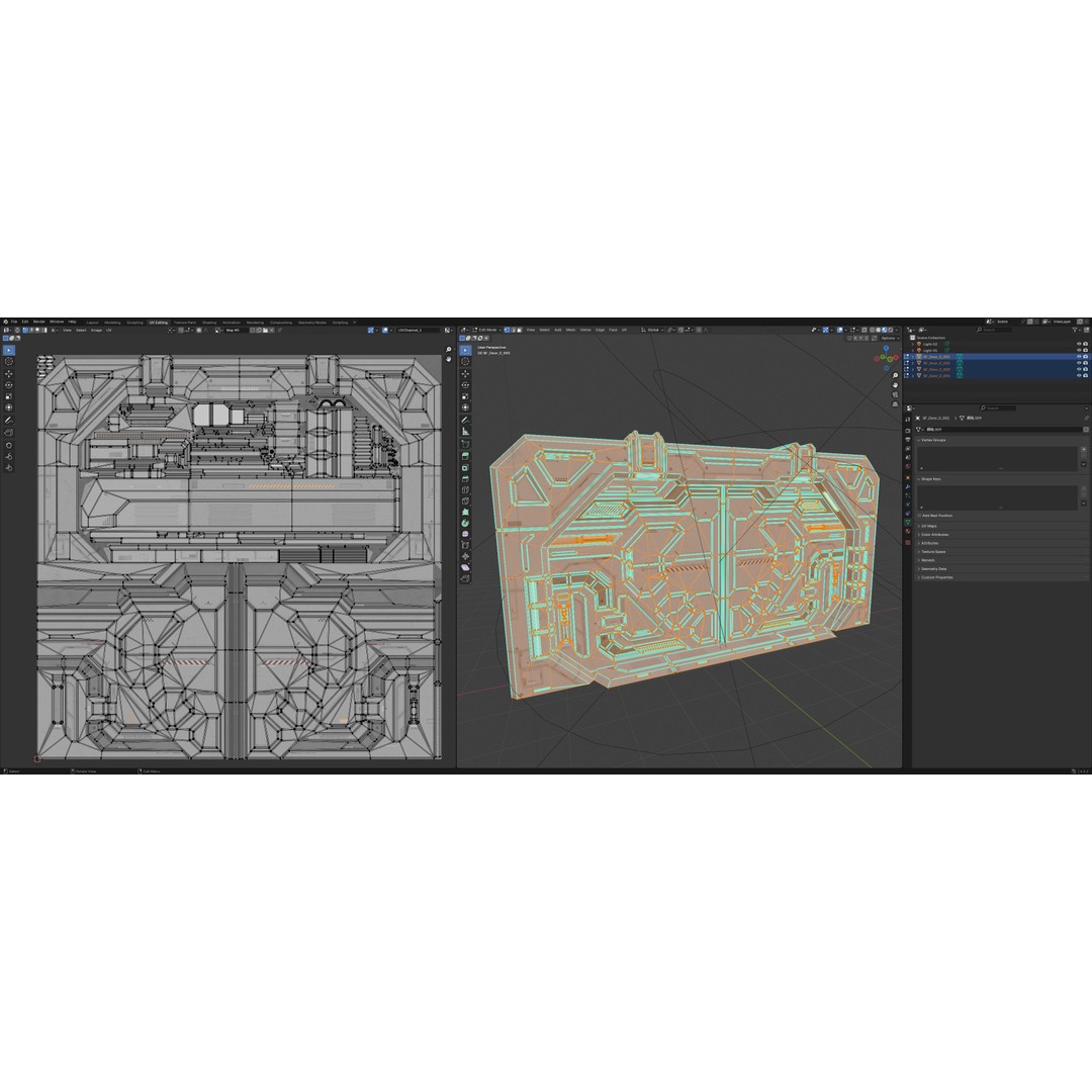 Sci-Fi Door 3D Model – Low Poly PBR Game Asset, FBX/OBJ