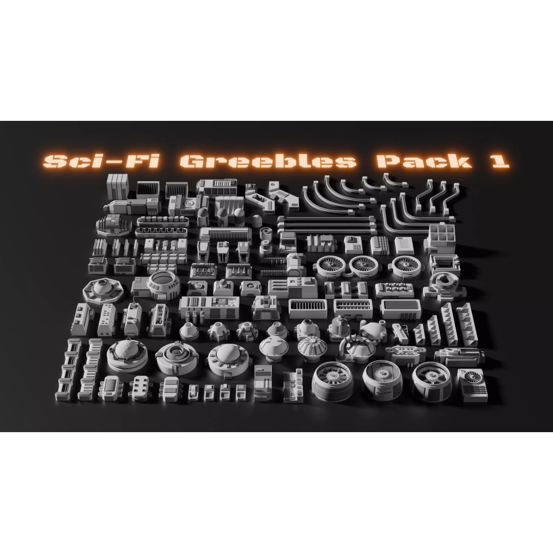 Sci-Fi Greebles Pack 1 3D Model – Industrial Detail Kit, PBR Textures - View 2
