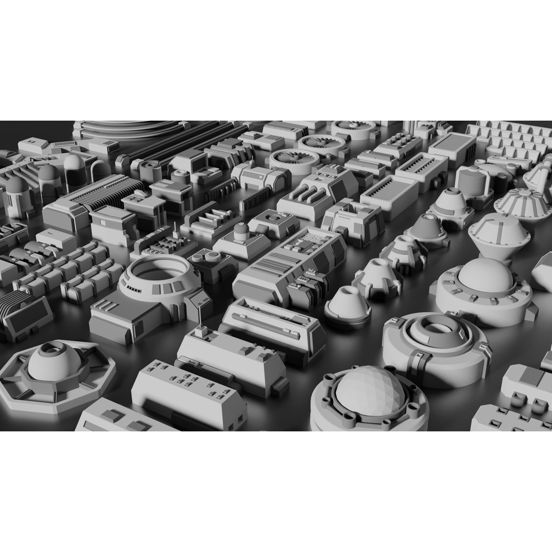 Sci-Fi Greebles Pack 1 3D Model – Industrial Detail Kit, PBR Textures - View 3