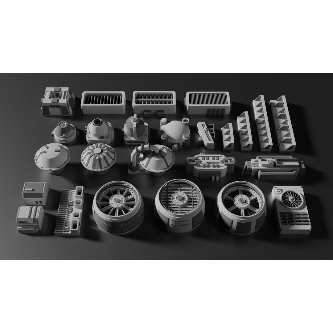 Sci-Fi Greebles Pack 1 3D Model – Industrial Detail Kit, PBR Textures - View 4