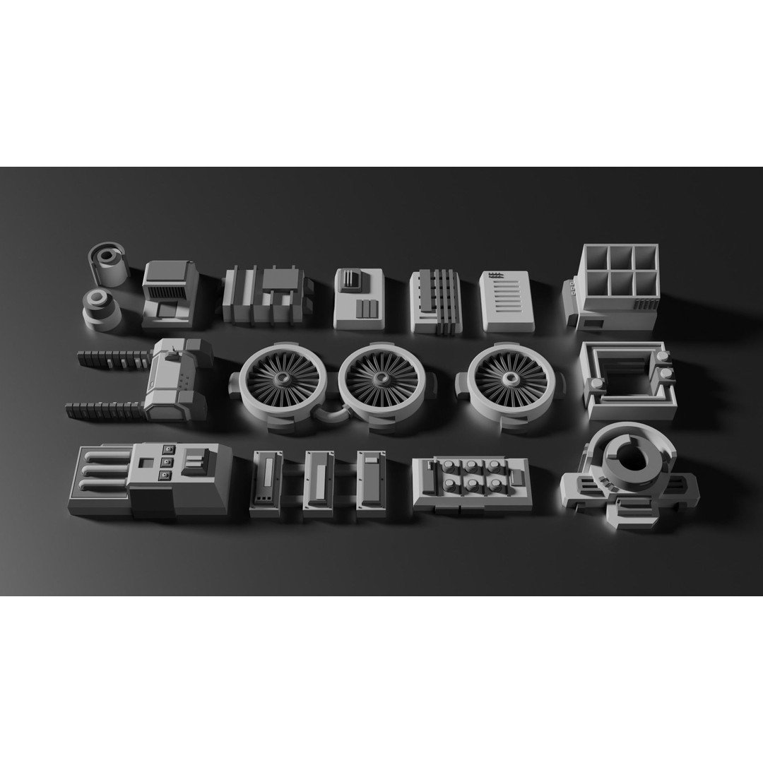 Sci-Fi Greebles Pack 1 3D Model – Industrial Detail Kit, PBR Textures - View 6