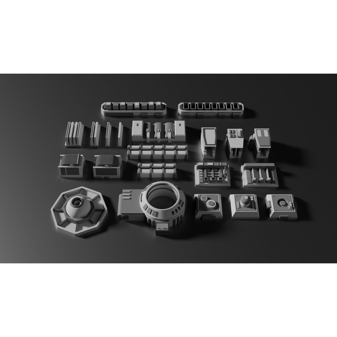 Sci-Fi Greebles Pack 1 3D Model – Industrial Detail Kit, PBR Textures - View 7