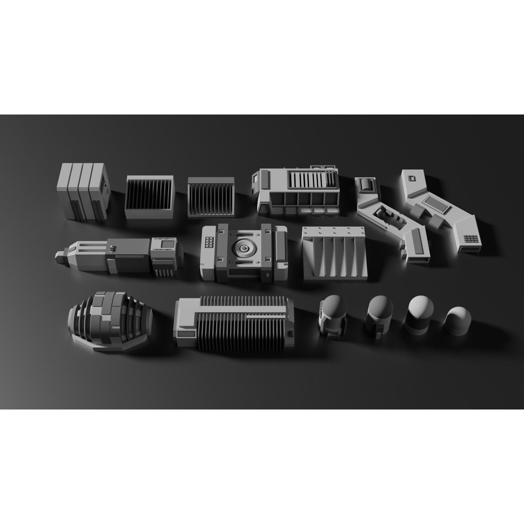 Sci-Fi Greebles Pack 1 3D Model – Industrial Detail Kit, PBR Textures - View 8