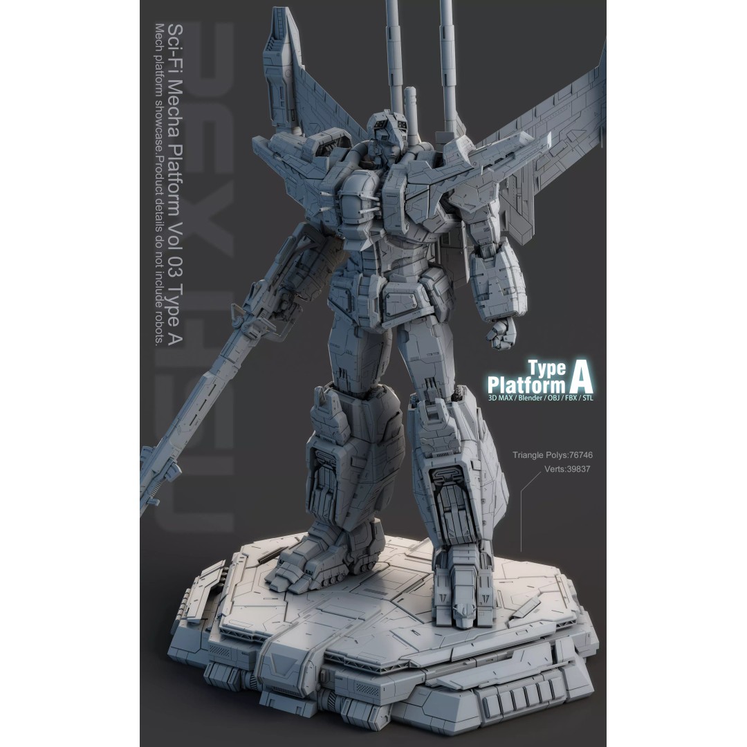 Sci-Fi Mecha Platform 3D Model – Type A Polygon Mesh, FBX, Blender