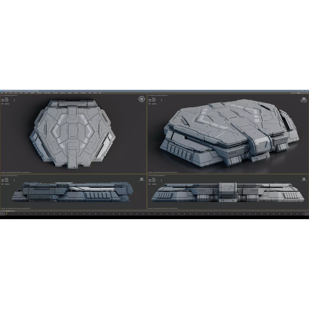 Sci-Fi Mecha Platform 3D Model – Type A Polygon Mesh, FBX, Blender - View 14