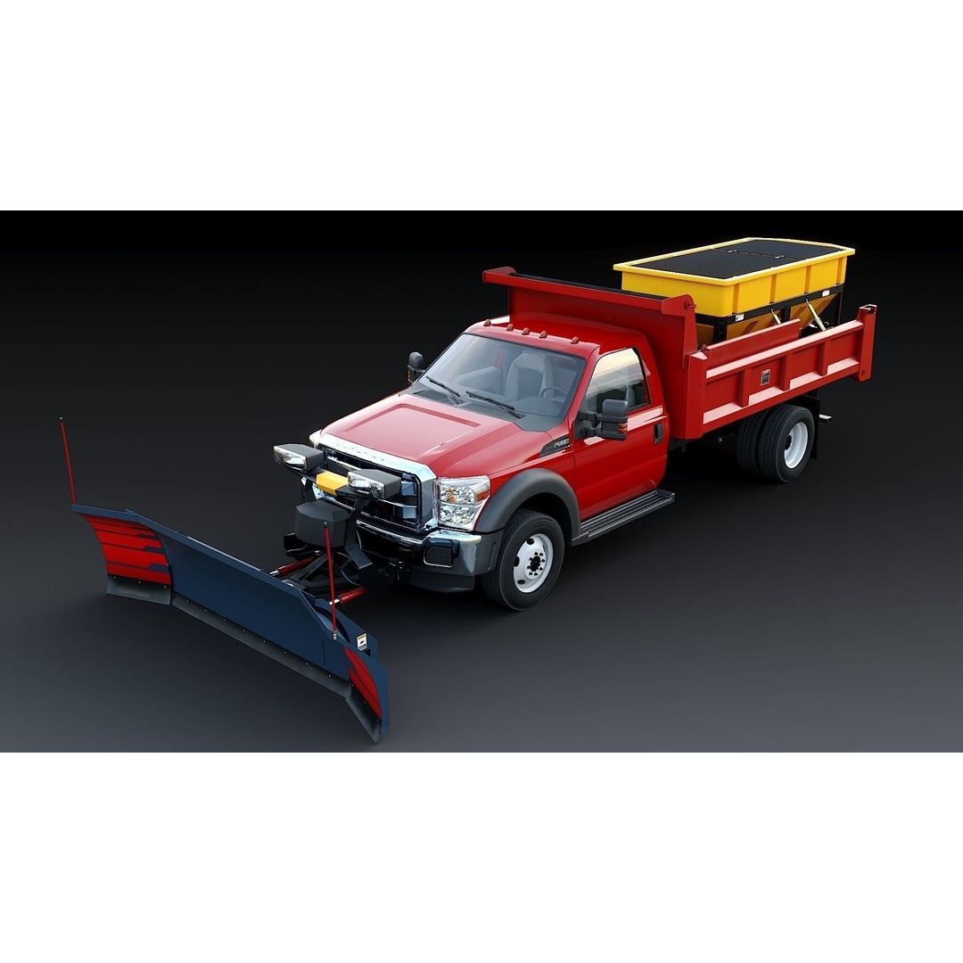 Dump Truck 3D Model – Low Poly Vehicle with Snowplow, FBX & OBJ - View 10