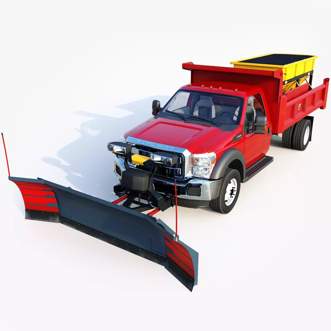 Dump Truck 3D Model – Low Poly Vehicle with Snowplow, FBX & OBJ - View 2
