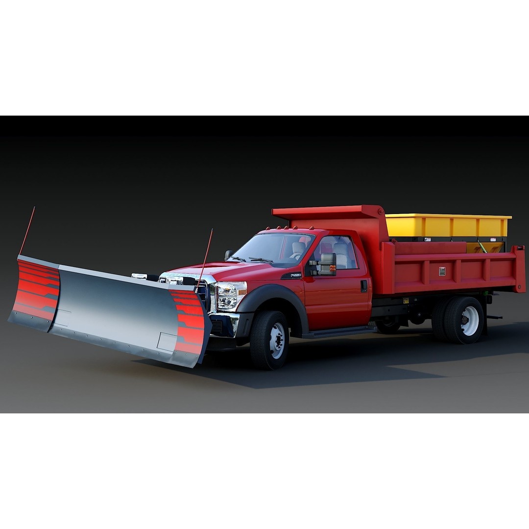 Dump Truck 3D Model – Low Poly Vehicle with Snowplow, FBX & OBJ - View 3