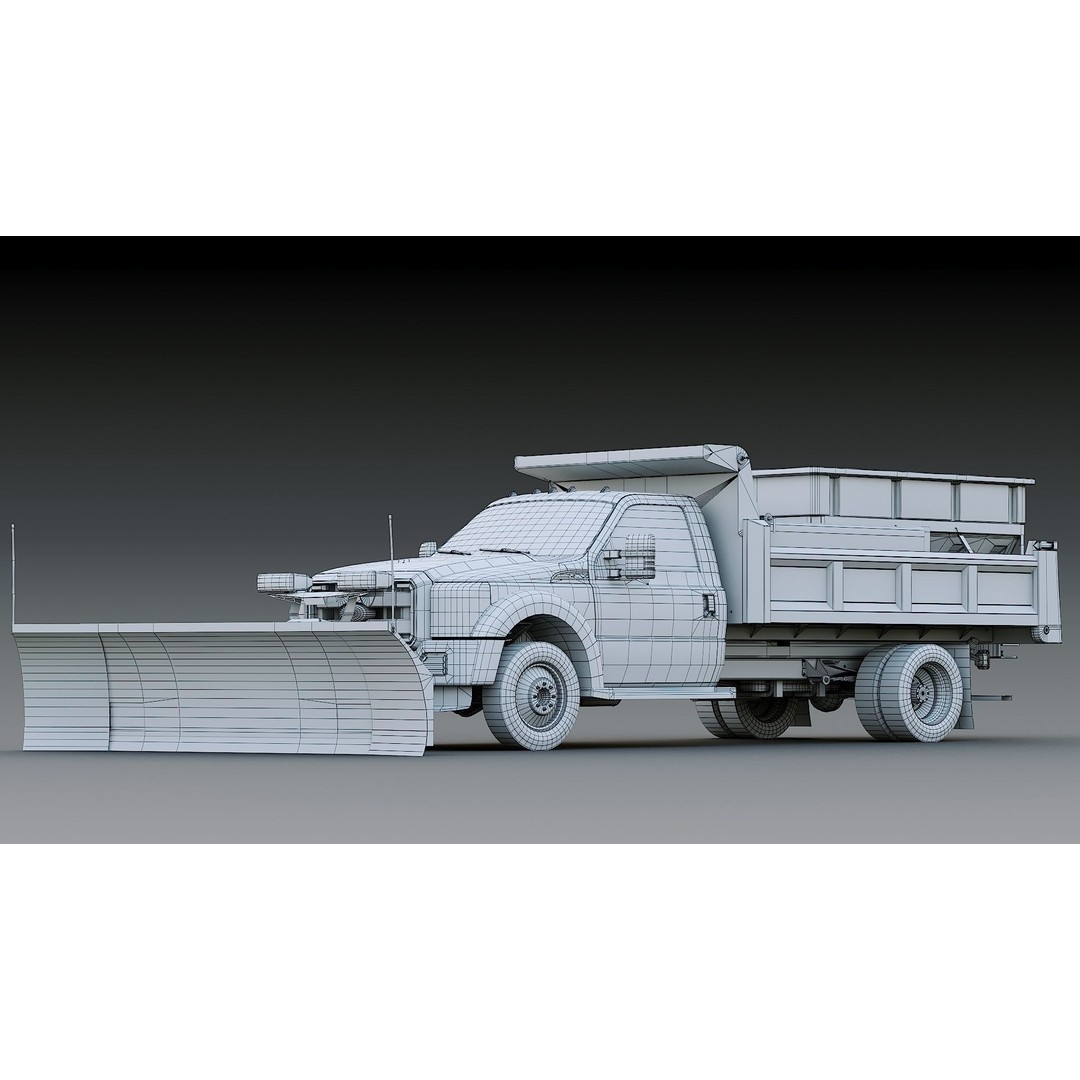 Dump Truck 3D Model – Low Poly Vehicle with Snowplow, FBX & OBJ - View 38