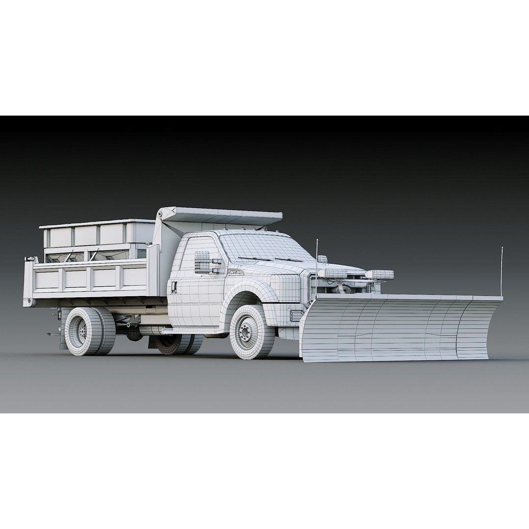 Dump Truck 3D Model – Low Poly Vehicle with Snowplow, FBX & OBJ - View 40