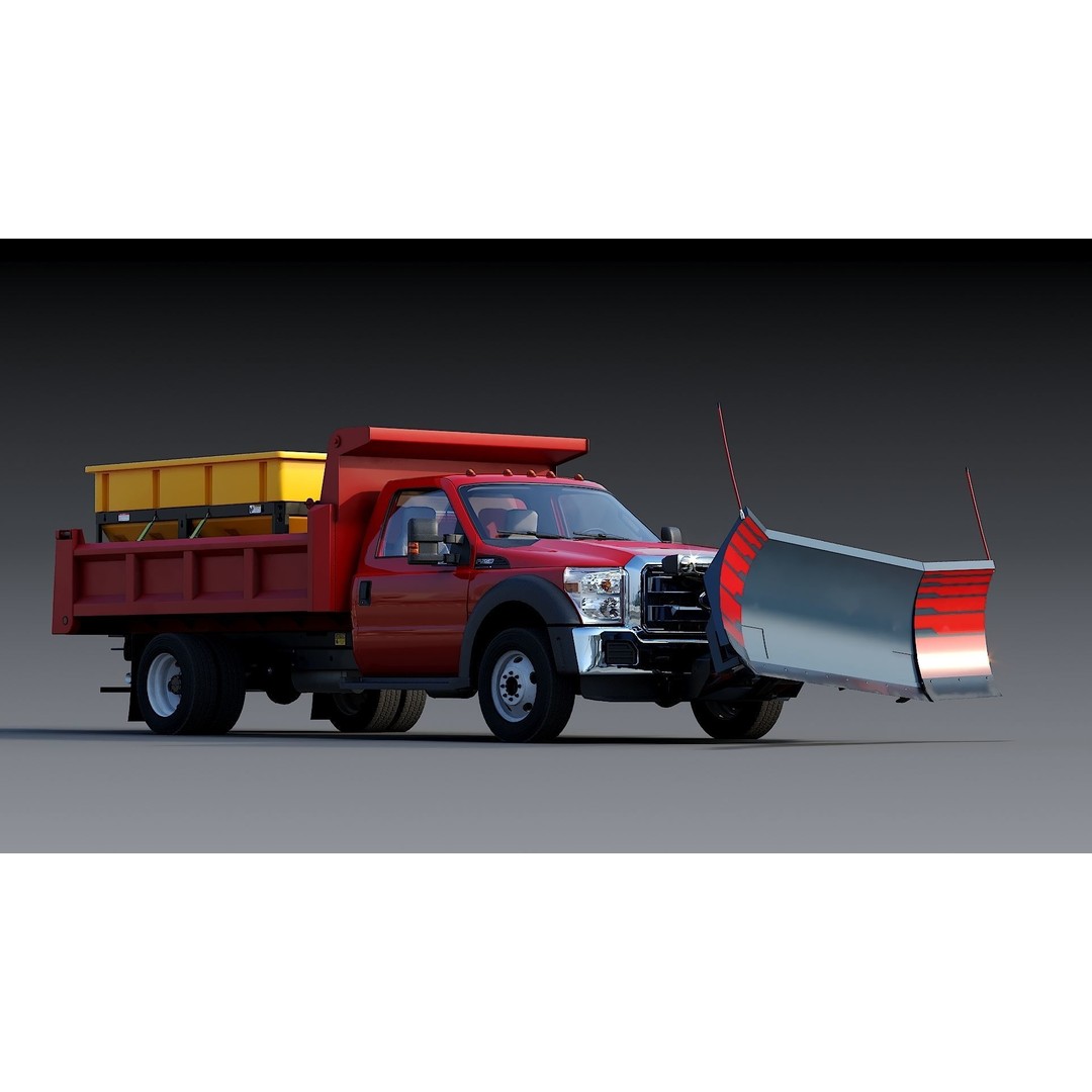 Dump Truck 3D Model – Low Poly Vehicle with Snowplow, FBX & OBJ - View 5