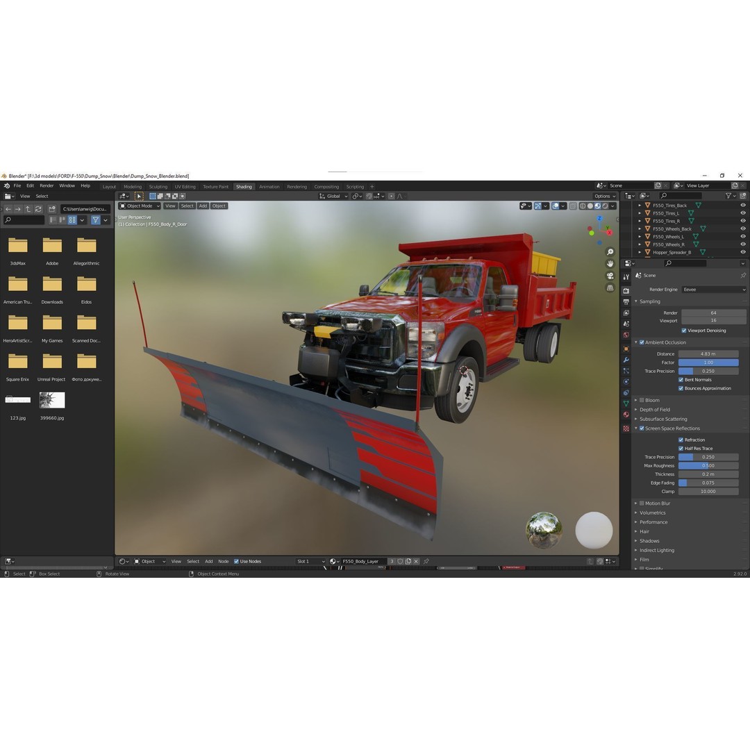 Dump Truck 3D Model – Low Poly Vehicle with Snowplow, FBX & OBJ - View 54