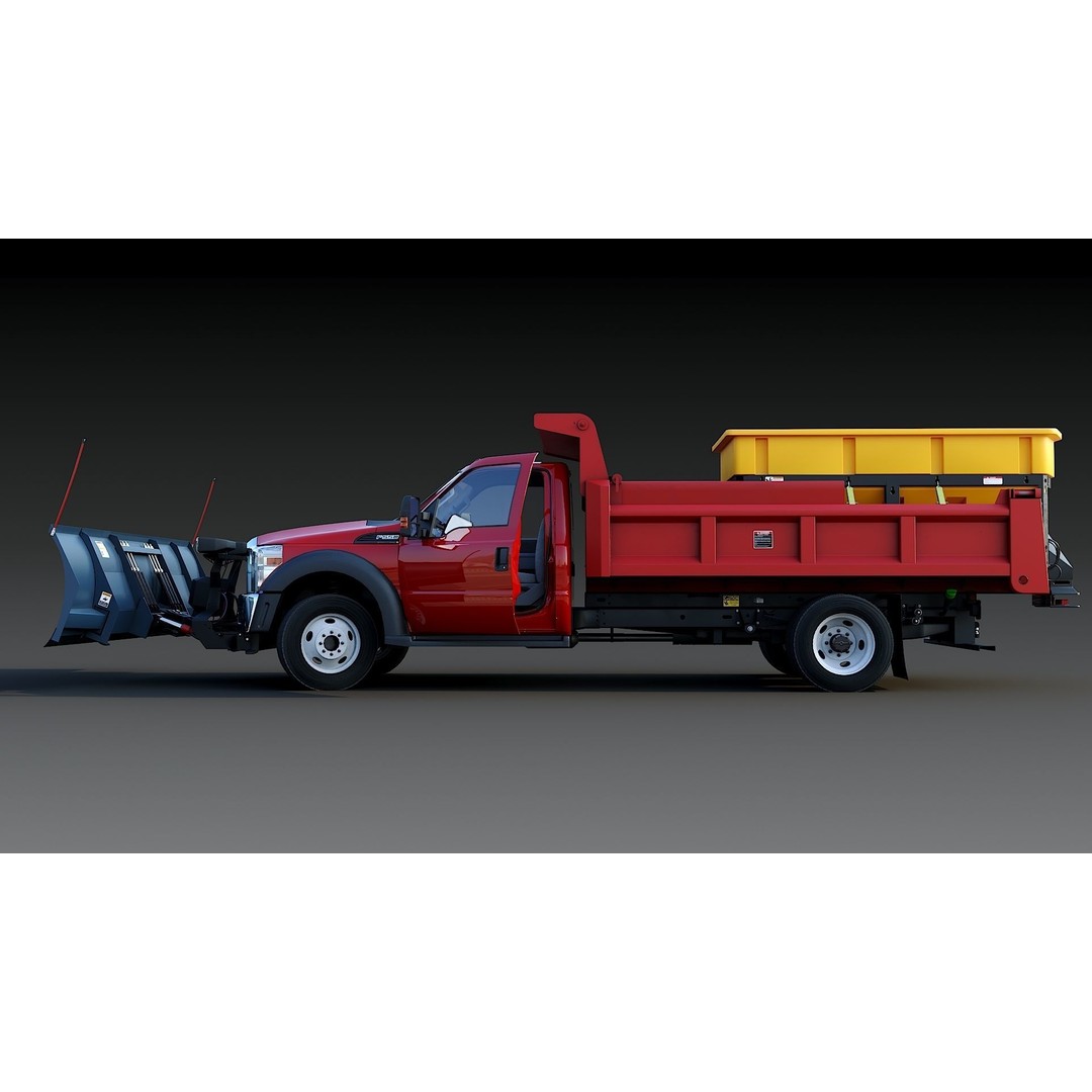 Dump Truck 3D Model – Low Poly Vehicle with Snowplow, FBX & OBJ - View 6