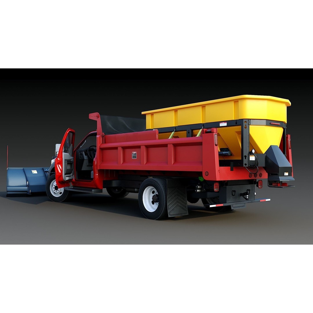 Dump Truck 3D Model – Low Poly Vehicle with Snowplow, FBX & OBJ - View 7