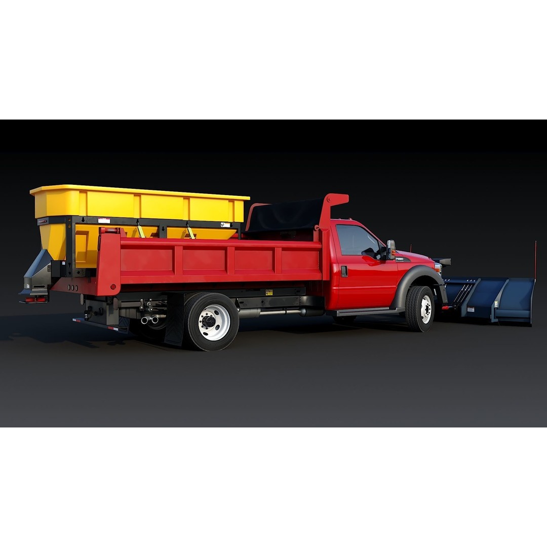 Dump Truck 3D Model – Low Poly Vehicle with Snowplow, FBX & OBJ - View 9