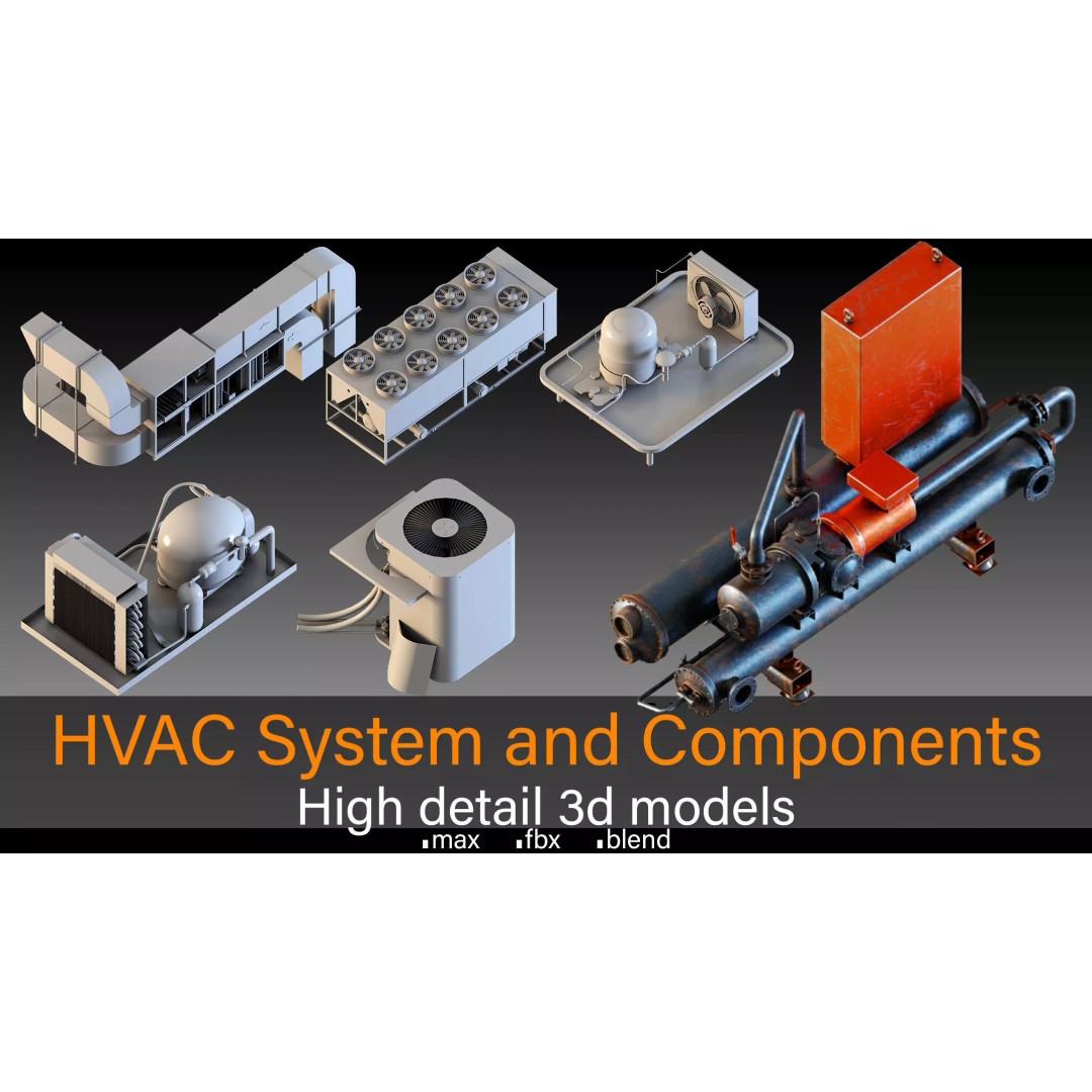 Industrial HVAC System 3D Model – High Detail Asset Kit, FBX, Blender - View 2