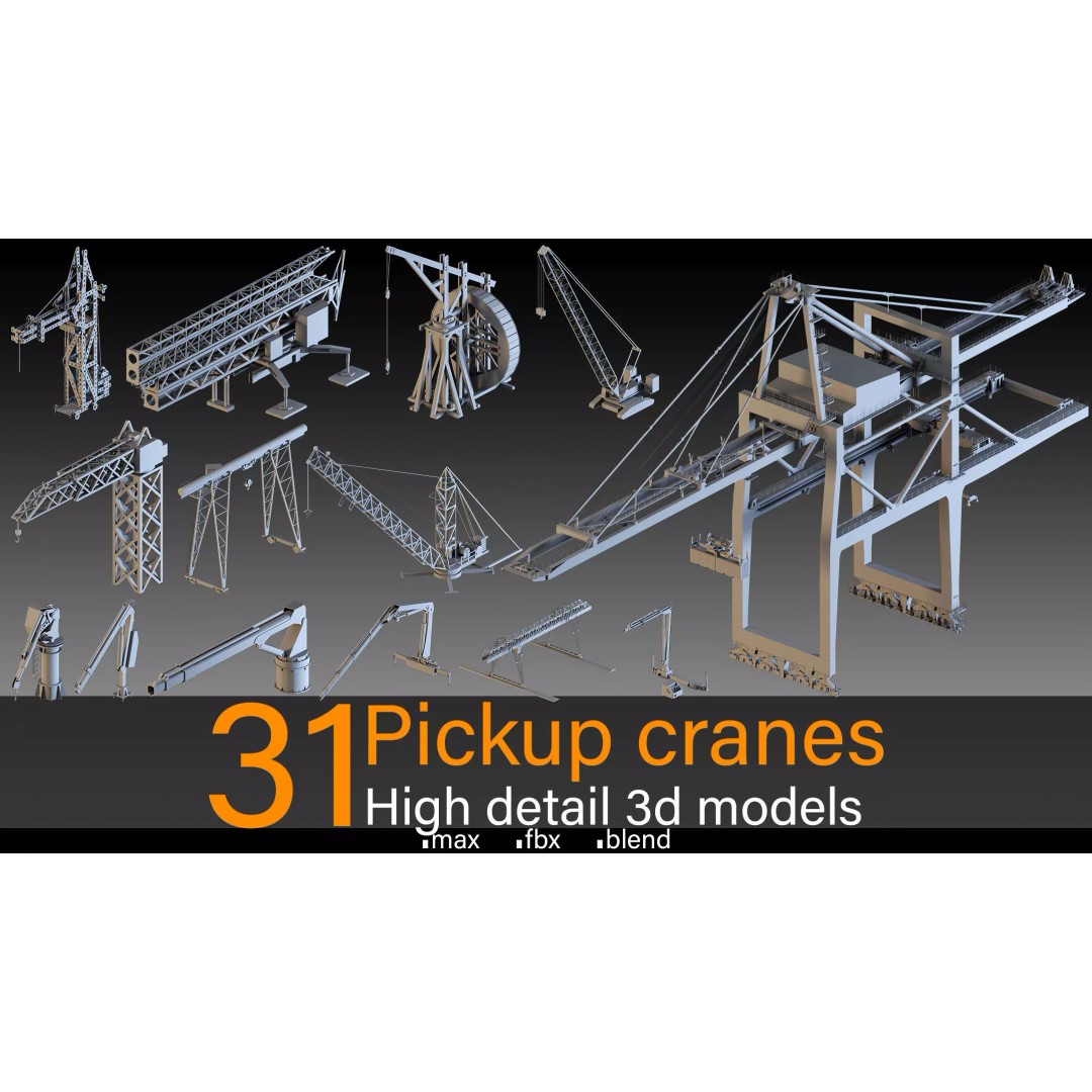 Pickup Cranes 3D Model – High Detail Industrial Props, FBX & Blender - View 2