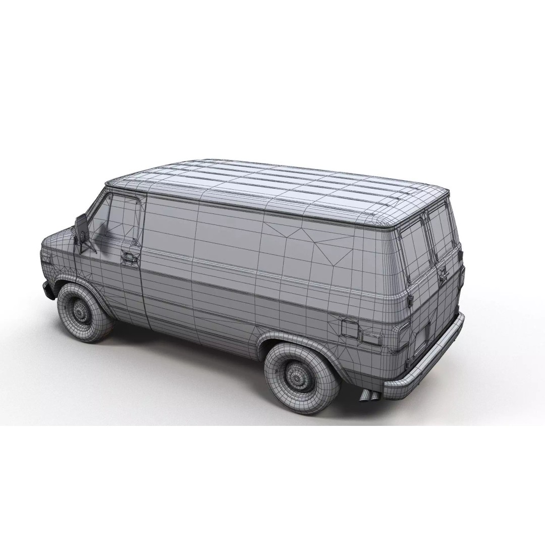 70s Industrial Short Van 3D Model – Low Poly Game Ready Asset, FBX - View 14