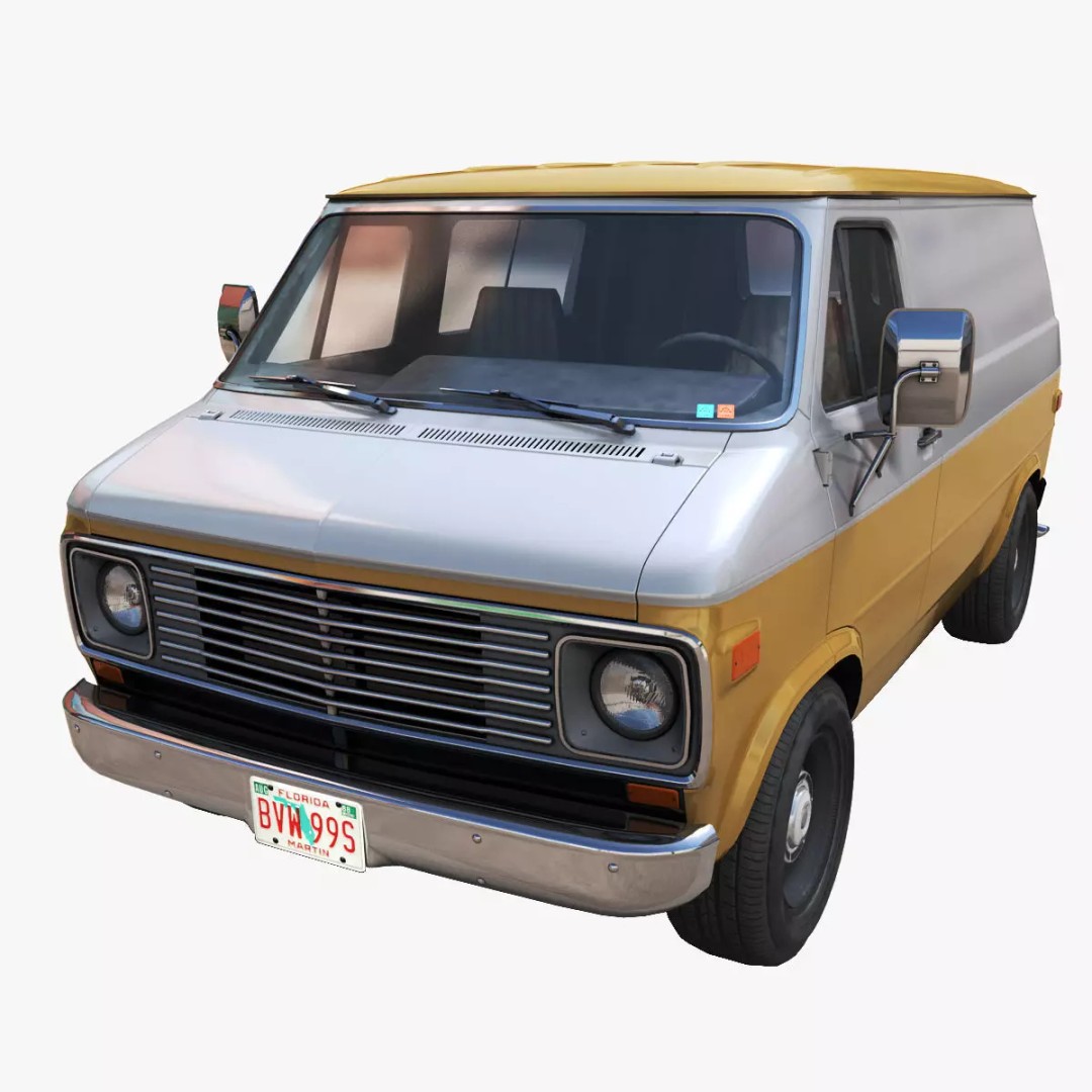 70s Industrial Short Van 3D Model – Low Poly Game Ready Asset, FBX - View 2